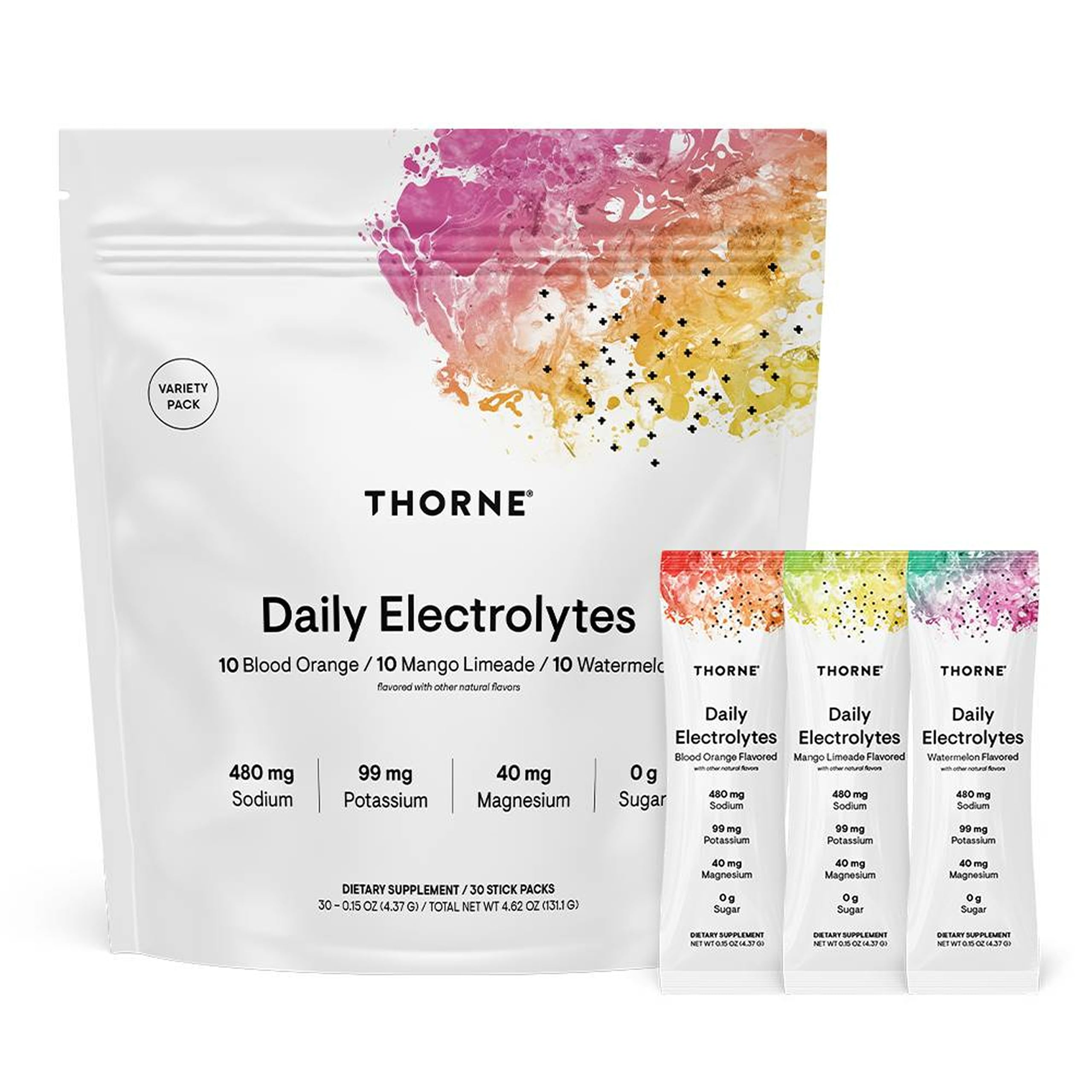 THORNE Daily Electrolytes stick pack sabor natural, ideal para hidratación diaria