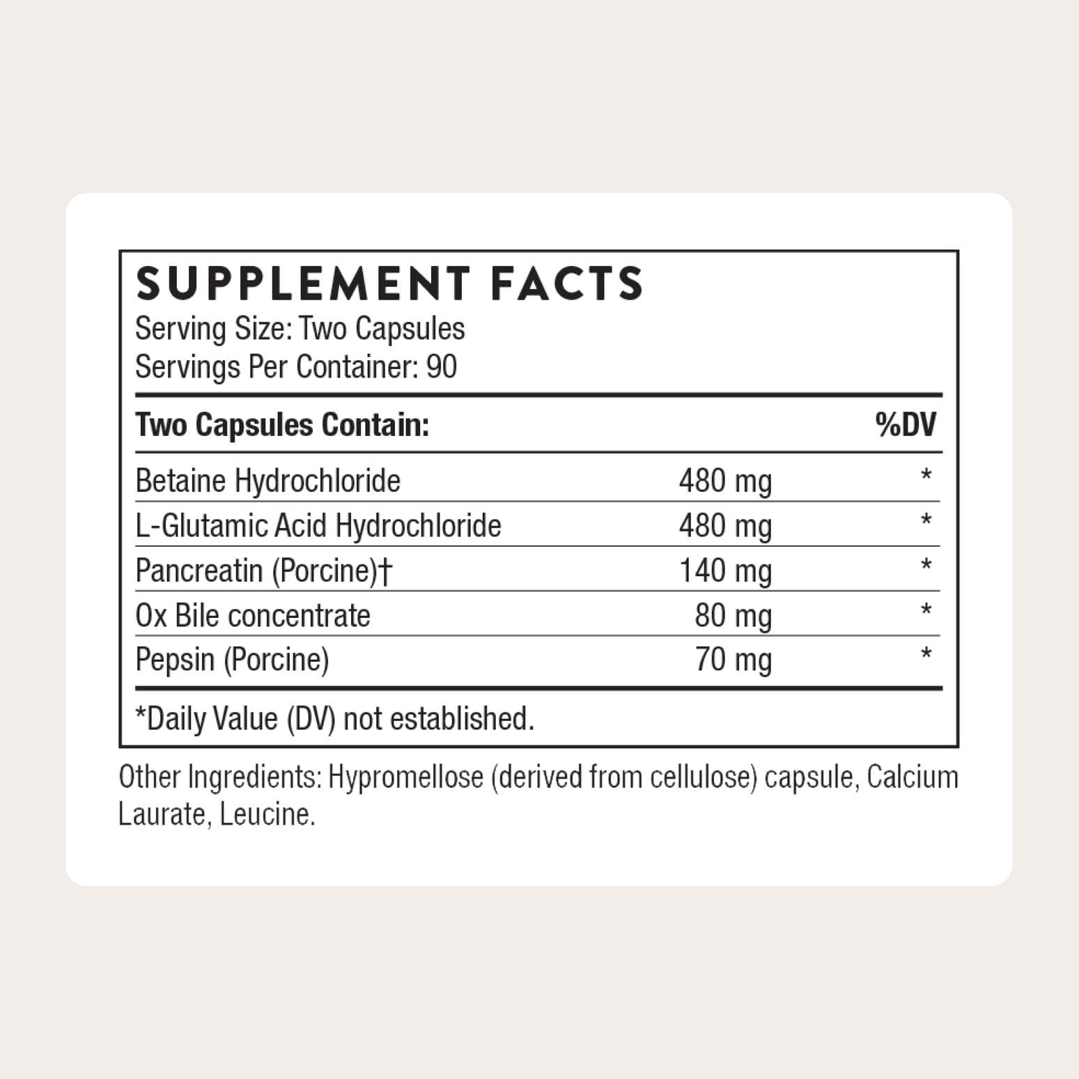 THORNE Digestive Enzymes botella frente: dosificación diaria práctica
