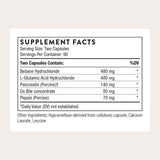THORNE Digestive Enzymes botella frente: dosificación diaria práctica