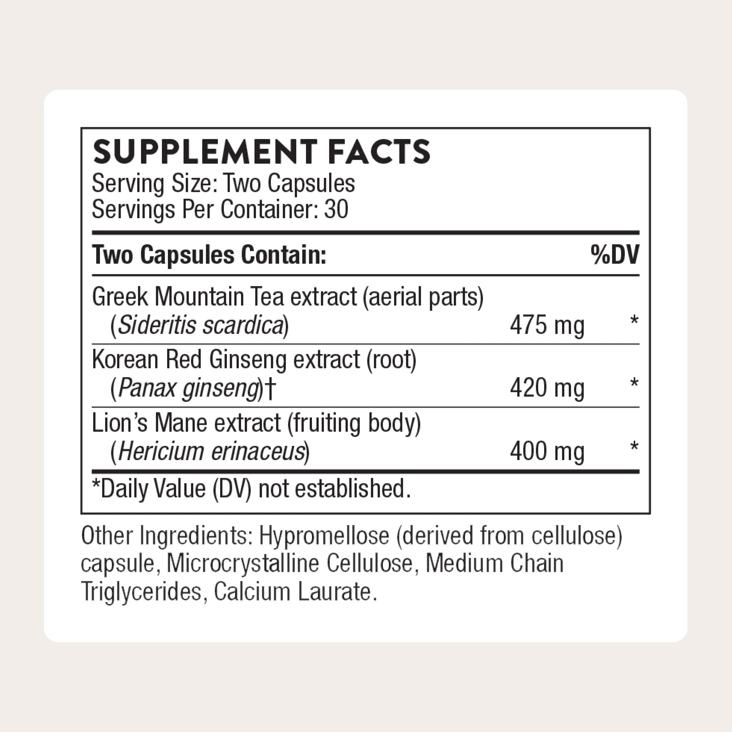 Botella de THORNE Ginseng Plus lista para uso diario