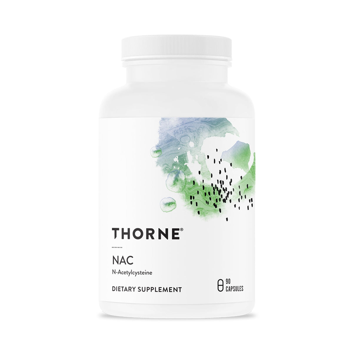 Thorne NAC 500mg - botella frontal, apoyo inmunitario potencial y salud respiratoria.
