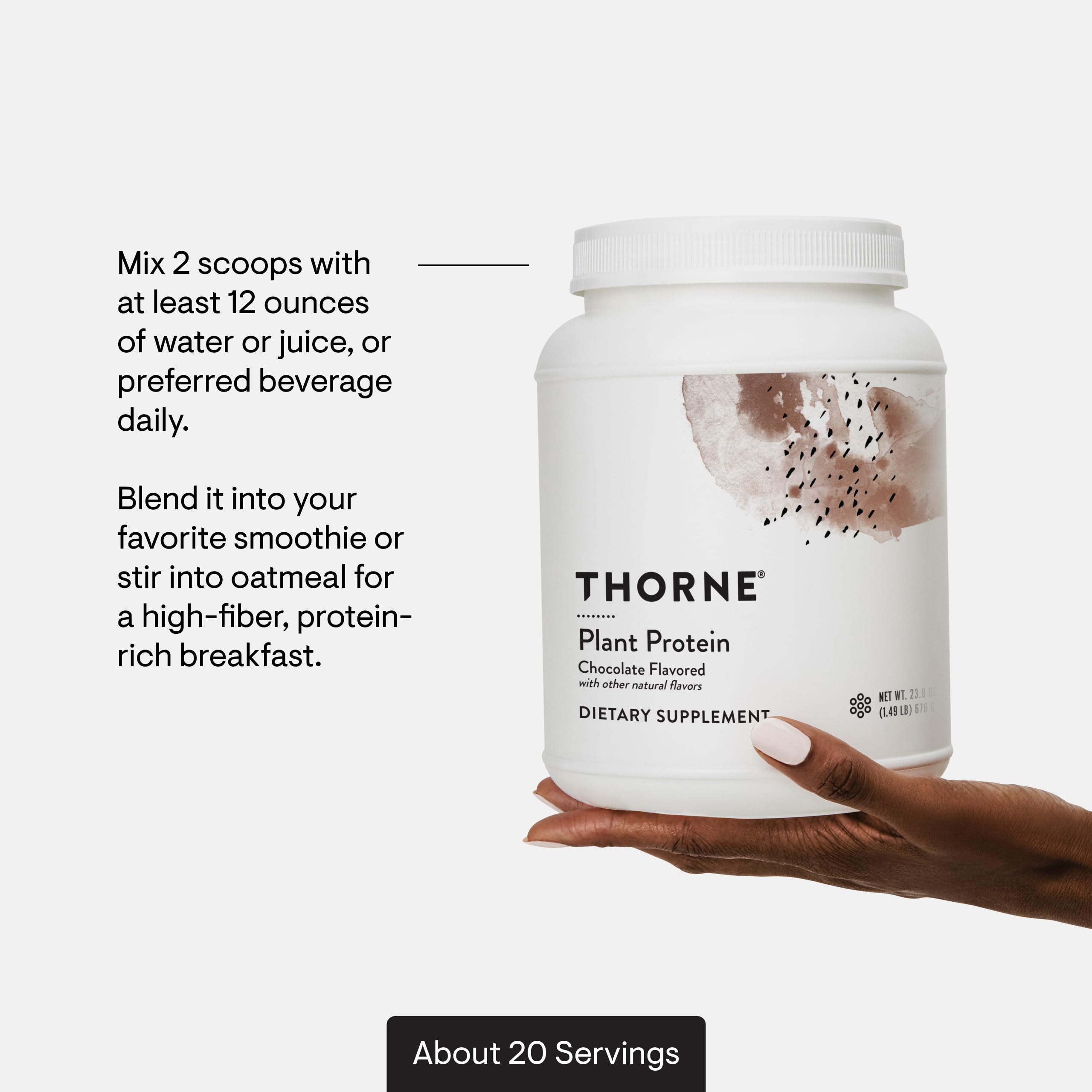 Bote compacto Thorne Proteína Vegetal para cocina y gimnasio.