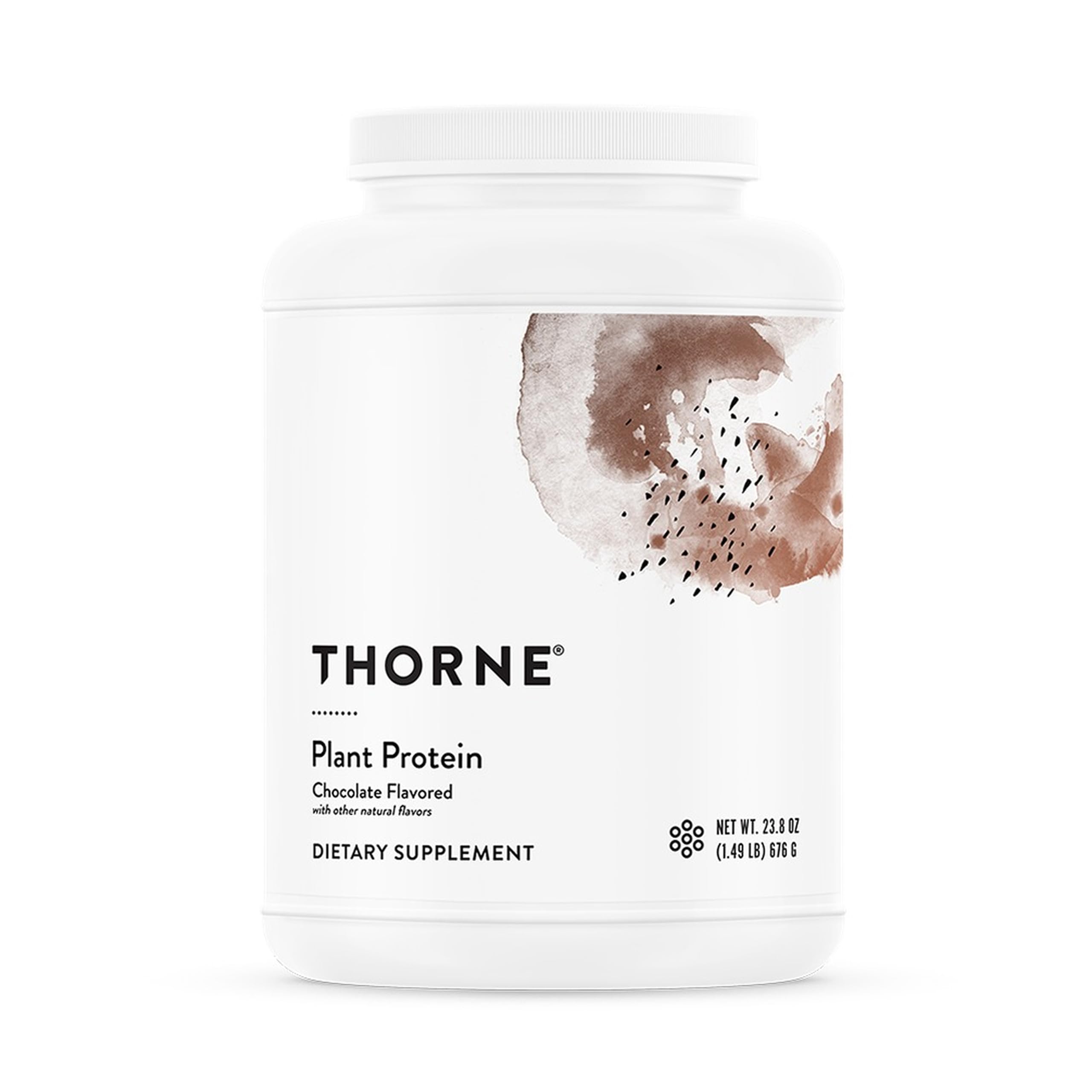 Proteína vegetal Thorne: taza de medición para porción ideal.