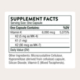 THORNE Vitamina K: etiqueta detallada con ingredientes y certificaciones