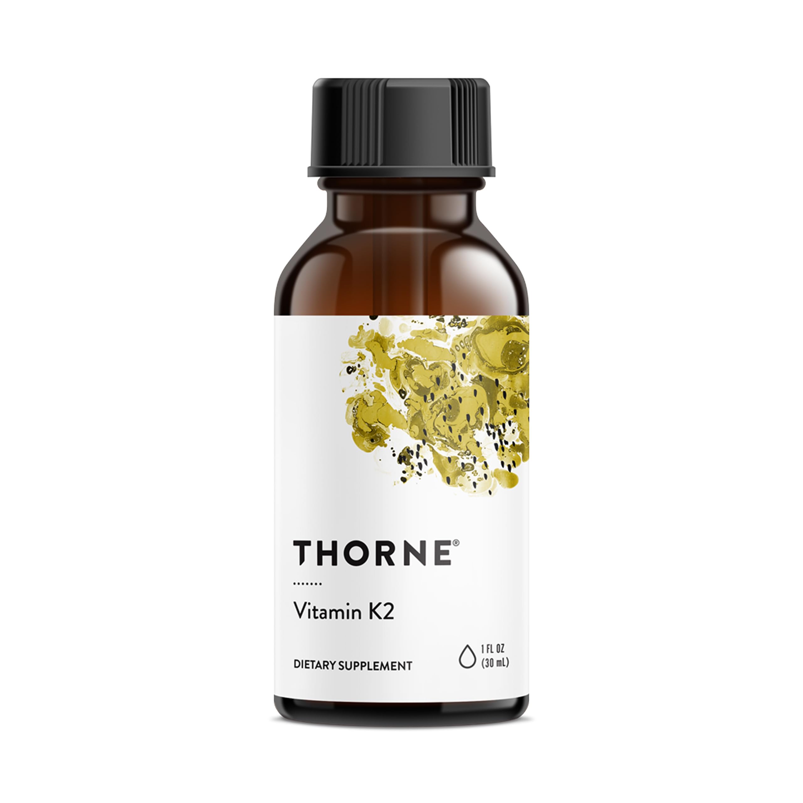 THORNE Vitamina K2 MK4, frasco de líquido, apoya la salud ósea.
