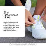 Etiqueta frontal de THORNE Zinc Bisglycinato 15 mg, información clara de la fórmula.