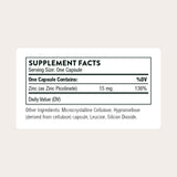 THORNE Zinc Picolinate 15 mg: botella cerrada y etiqueta visible