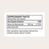 THORNE Niacinamide: etiqueta certificada, garantiza pureza y cumplimiento de la etiqueta.