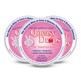Three Lollies Queasy Drops empaque frambuesa agrio, ideal para viajes con sabor refrescante