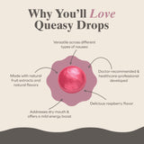 Three Lollies Queasy Drops pastillas de frambuesa rosa permiten lubricar la boca