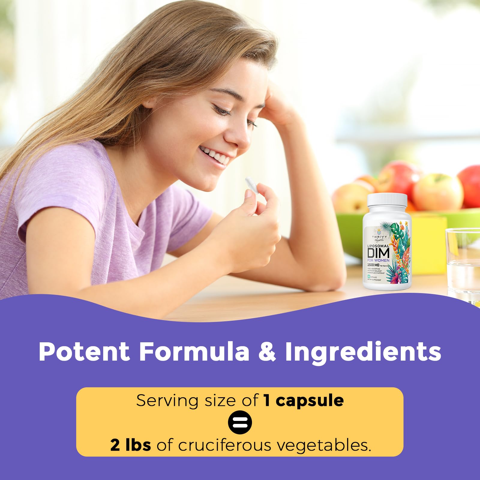 ThrivyThystle Liposomal DIM: etiqueta libre de aditivos y gluten.