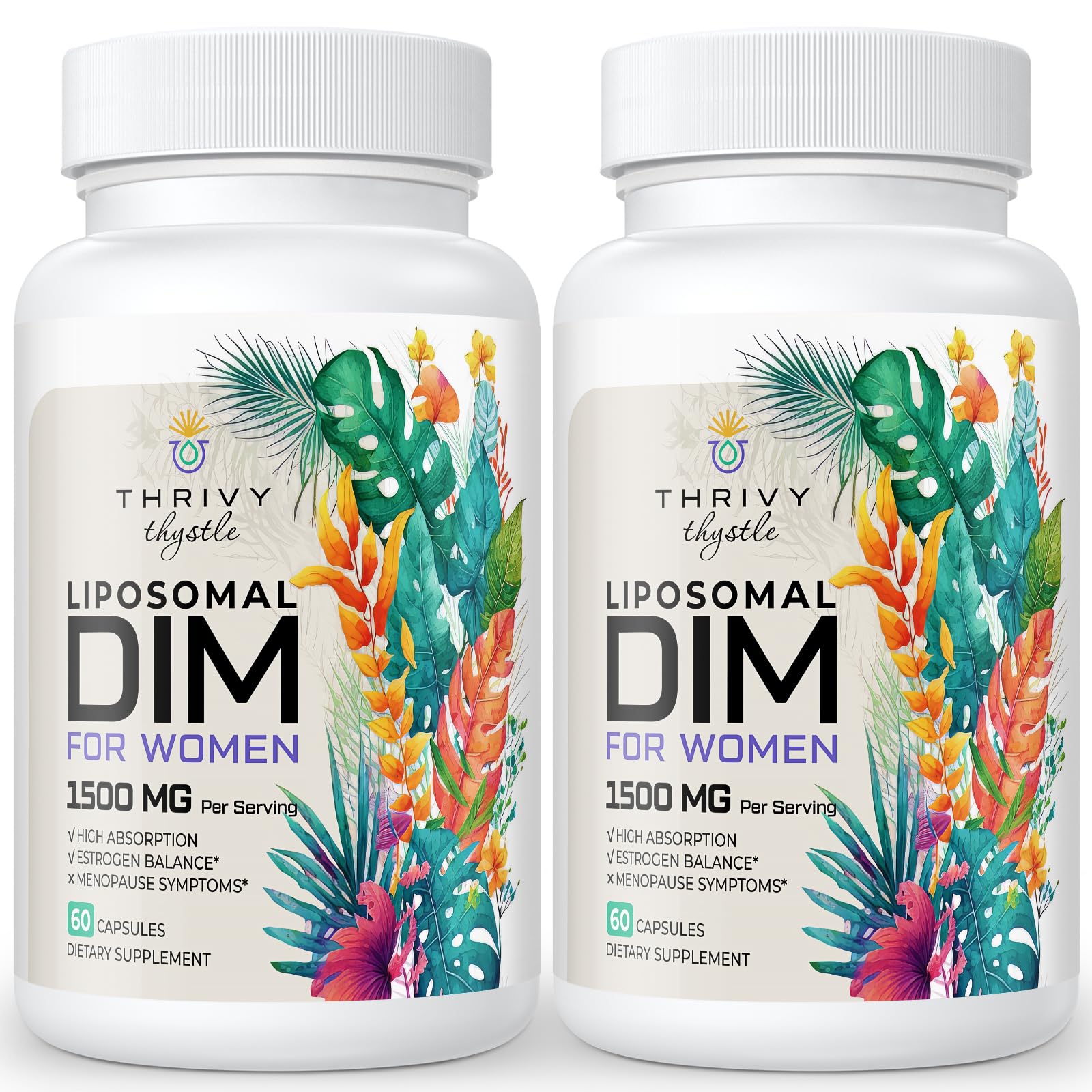 ThrivyThystle DIM liposomales 400 mg en bote para equilibrio hormonal.