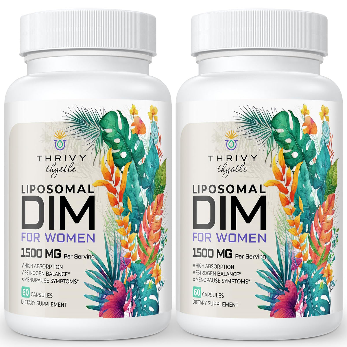 ThrivyThystle DIM liposomales 400 mg en bote para equilibrio hormonal.
