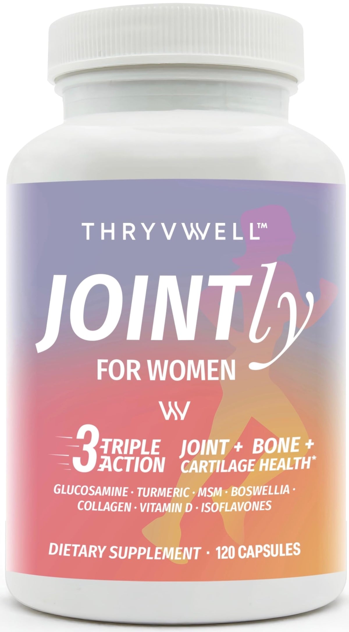 ThryvWell Jointly para Mujeres: botella en detalle, movilidad articular.