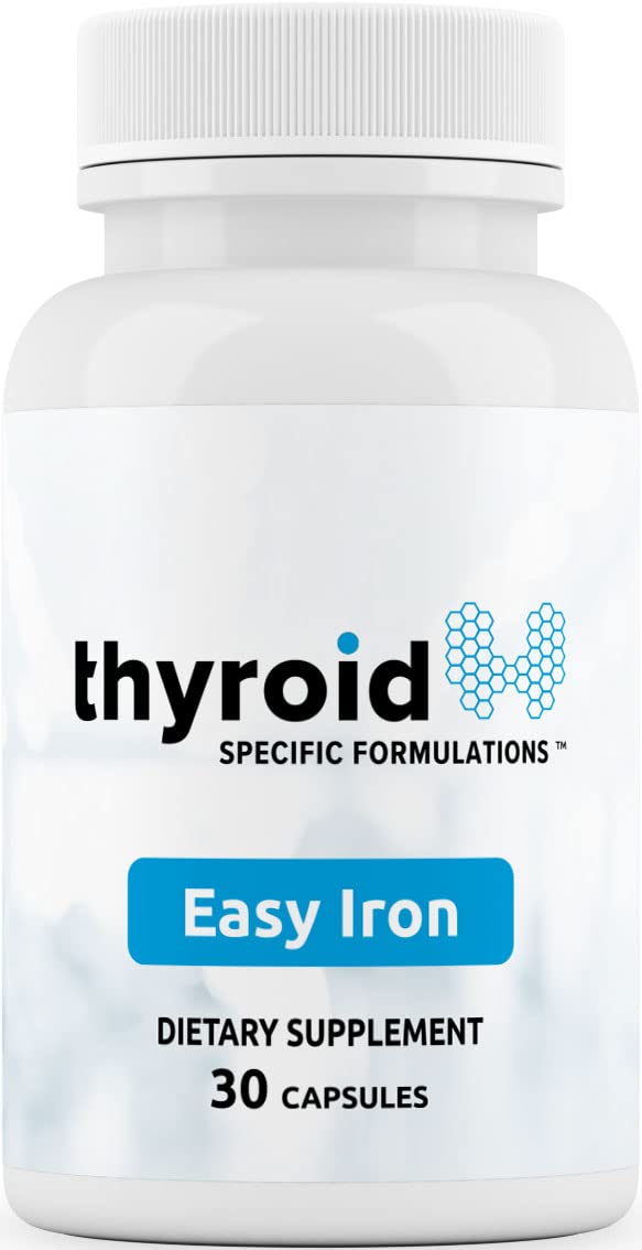 Easy Iron de Thyroid Specific Formulations, frente del bote, apoyo diario para energía sostenida.
