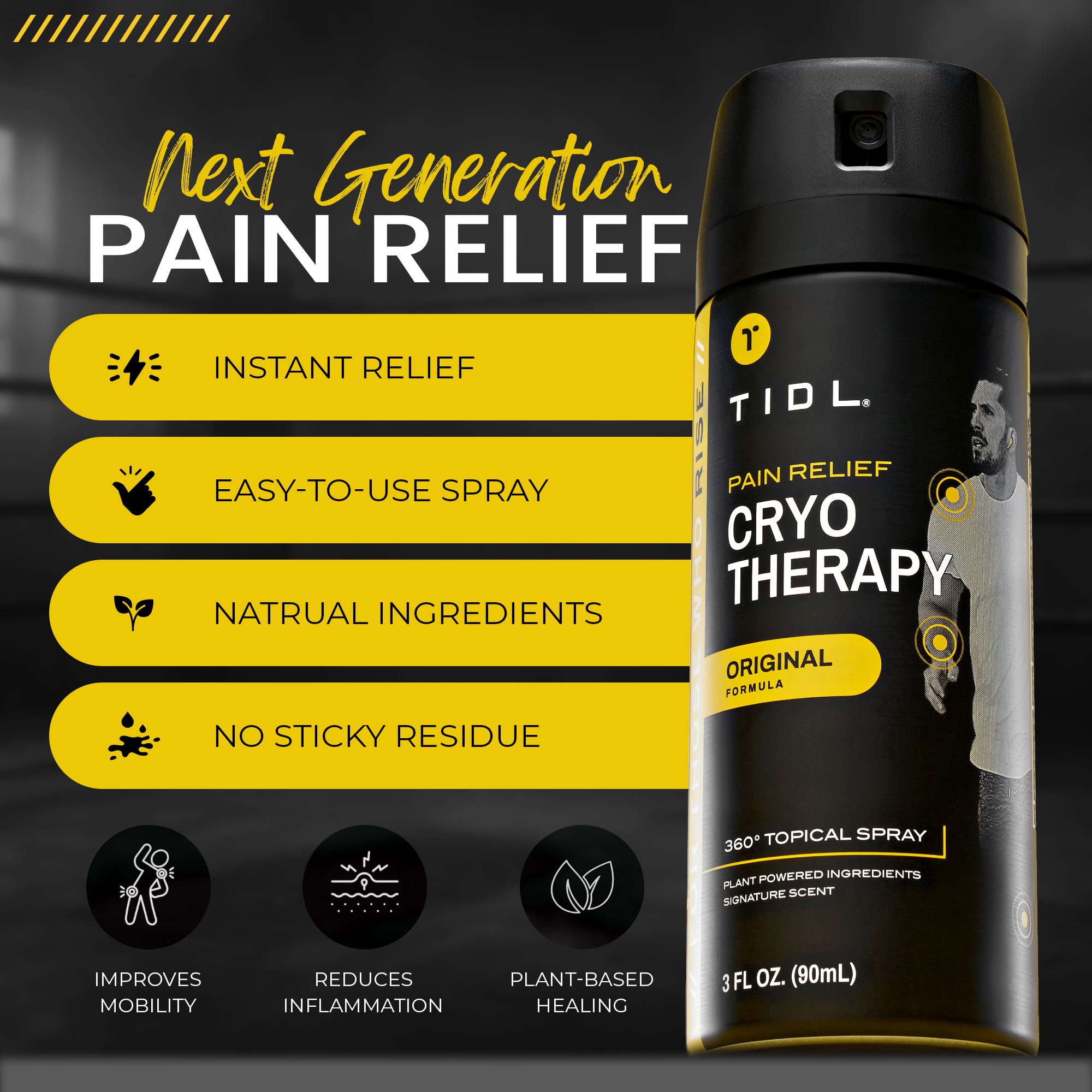 TIDL spray con arnica y mentol para alivio rápido y crio-relajante.