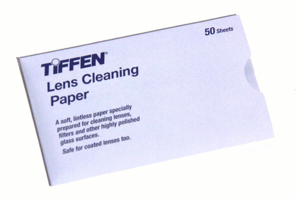 Papel de limpieza Tiffen para lentes, 50 hojas, elimina manchas sin dejar residuos.