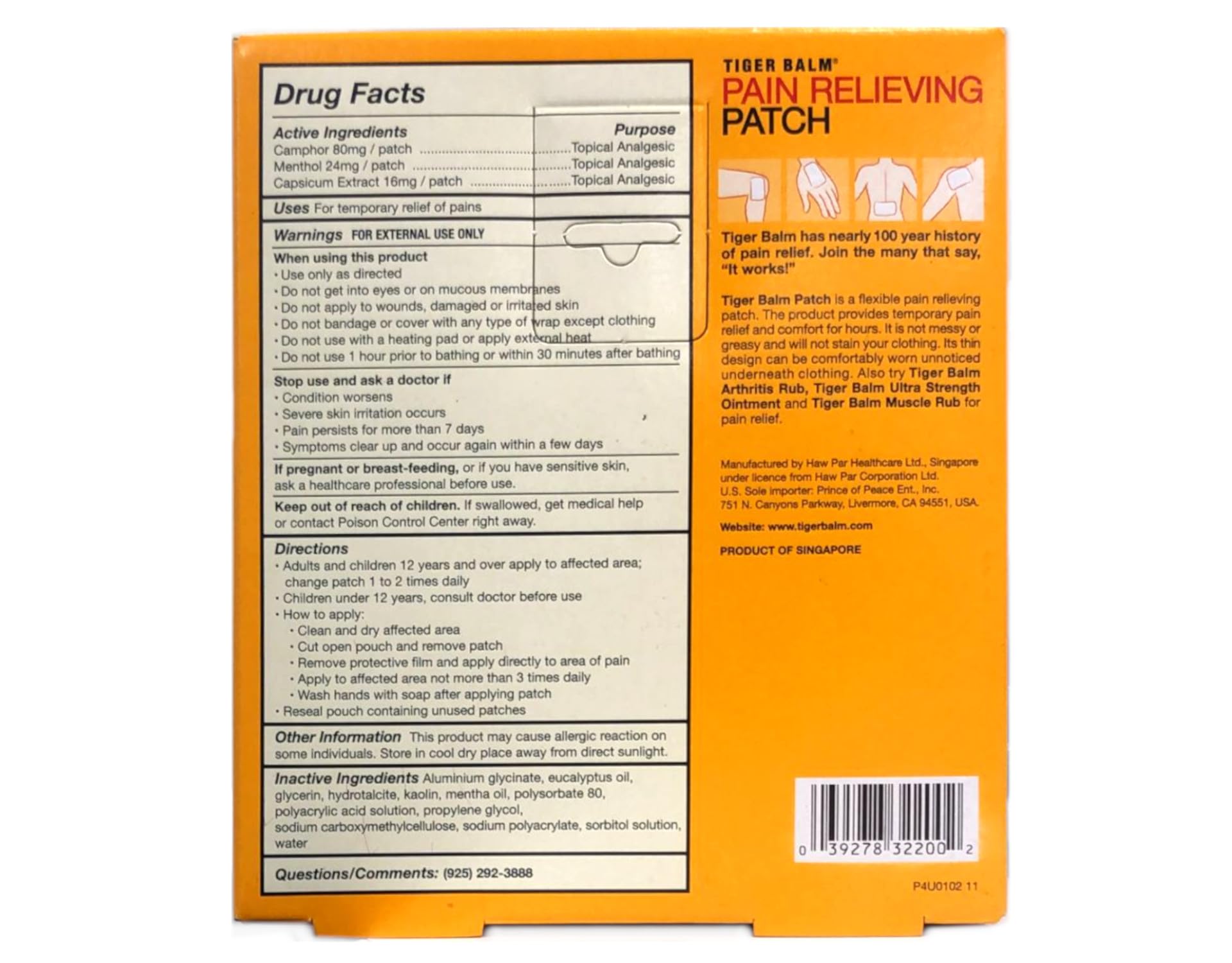 Adhesión flexible del parche Tiger Balm en la piel.