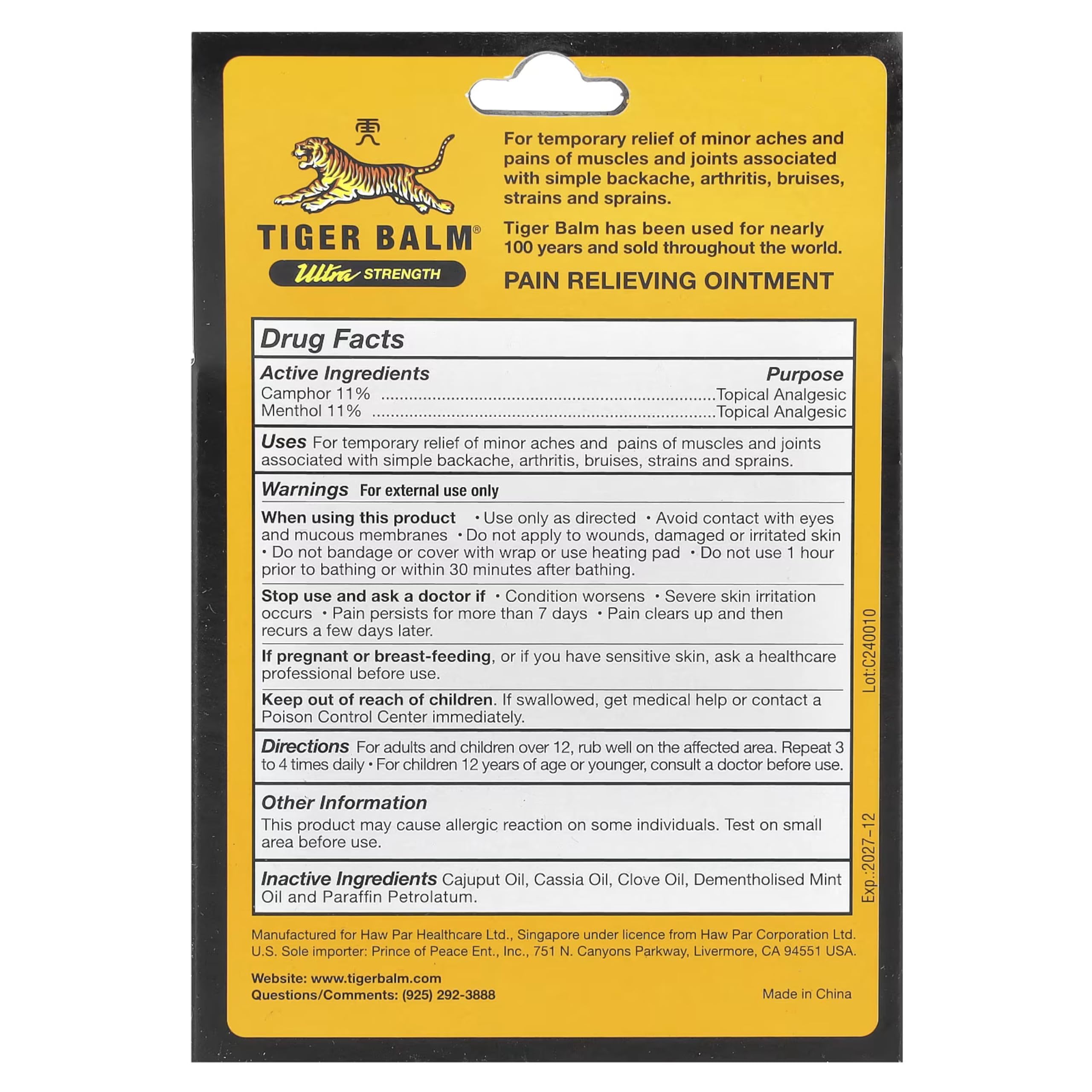 Tiger Balm pack de cinco, conveniente para casa o gimnasio