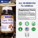 TIGERMM Tiger Milk Mushroom etiqueta frontal información clara sobre cultivo en EE.UU.