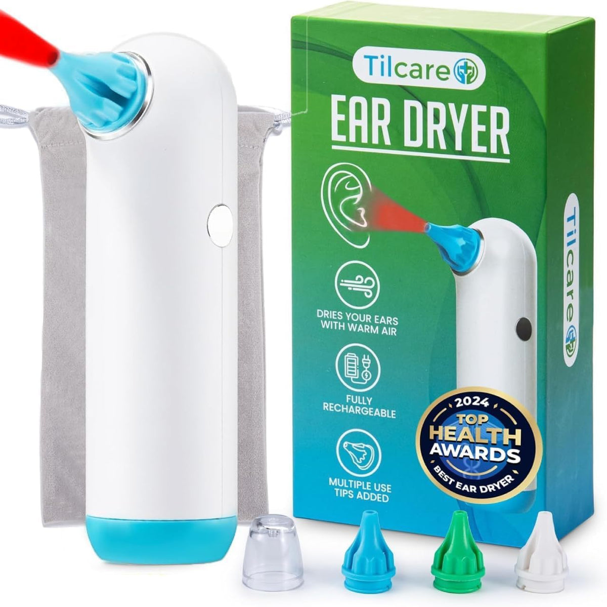 Tilcare secador de orejas eléctrico para natación, secado rápido del canal auditivo.