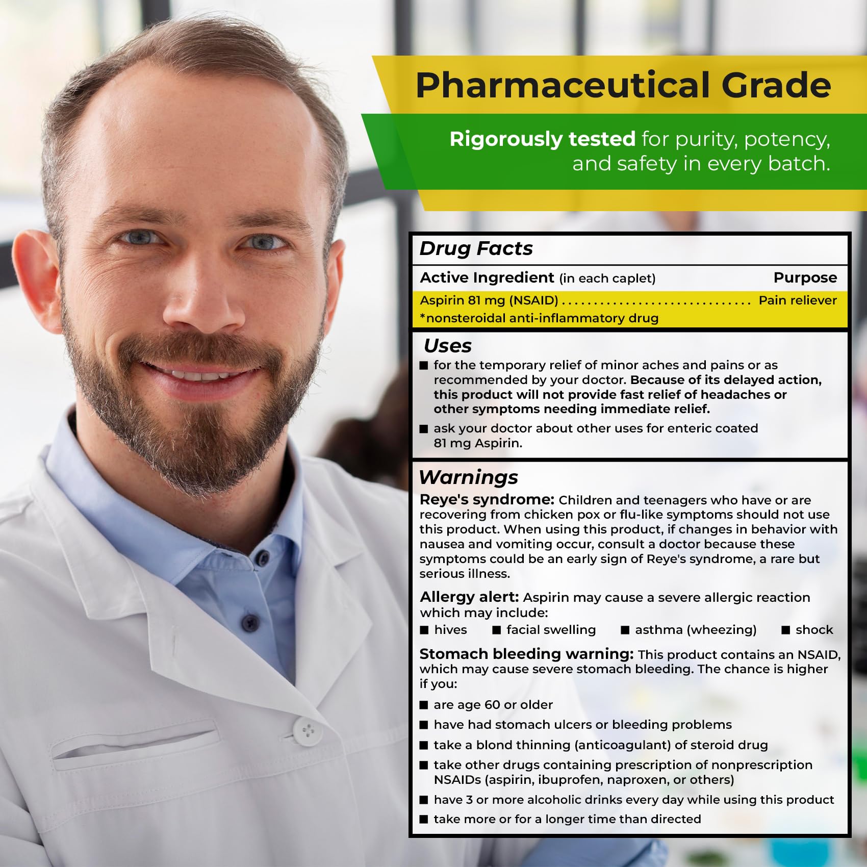 TIME-CAP LABS Aspirina 81mg etiqueta de la marca para referencia rápida
