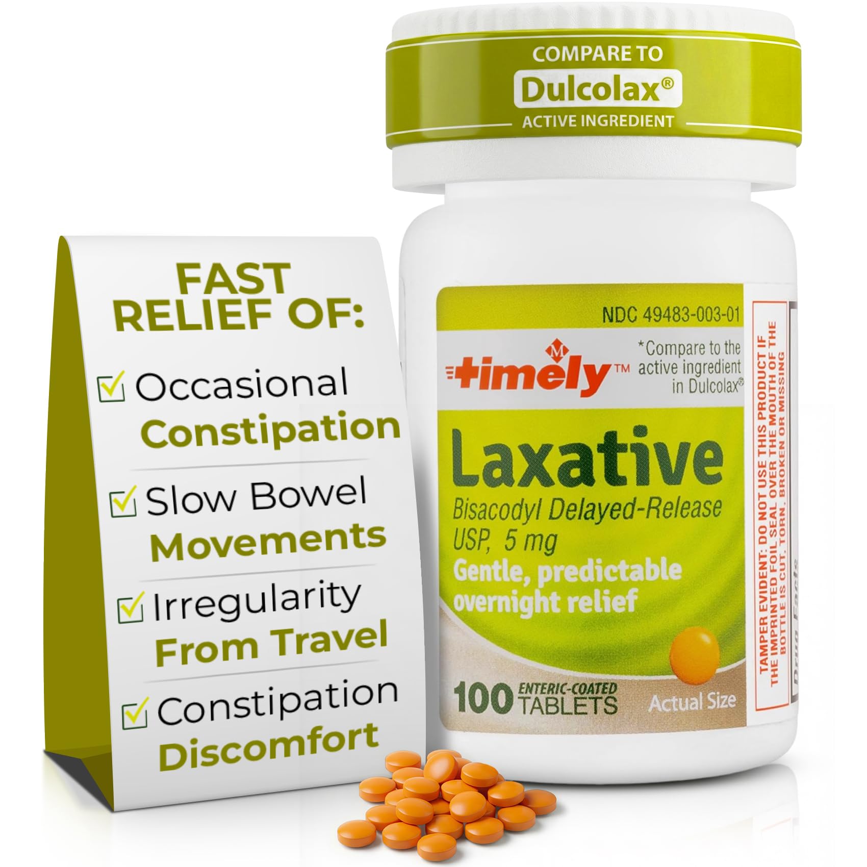 TIME-CAP LABS tabletas bisacodyl-5mg en botella, alivio nocturno posible.
