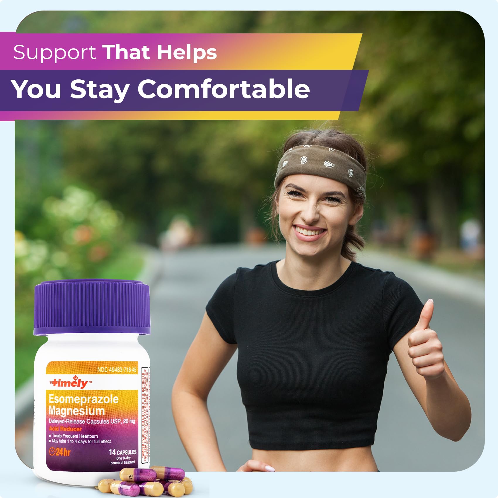 TIME-CAP LABS Esomeprazol 20 mg, dosis diaria recomendada.