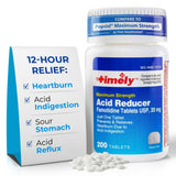TIME-CAP LABS Famotidina 20 mg, tableta en botella para alivio diario de la acidez.