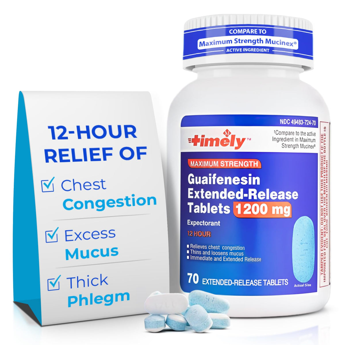 TIME-CAP LABS Guaifenesin 1200 mg, tableta de liberación extendida para mucosidad.