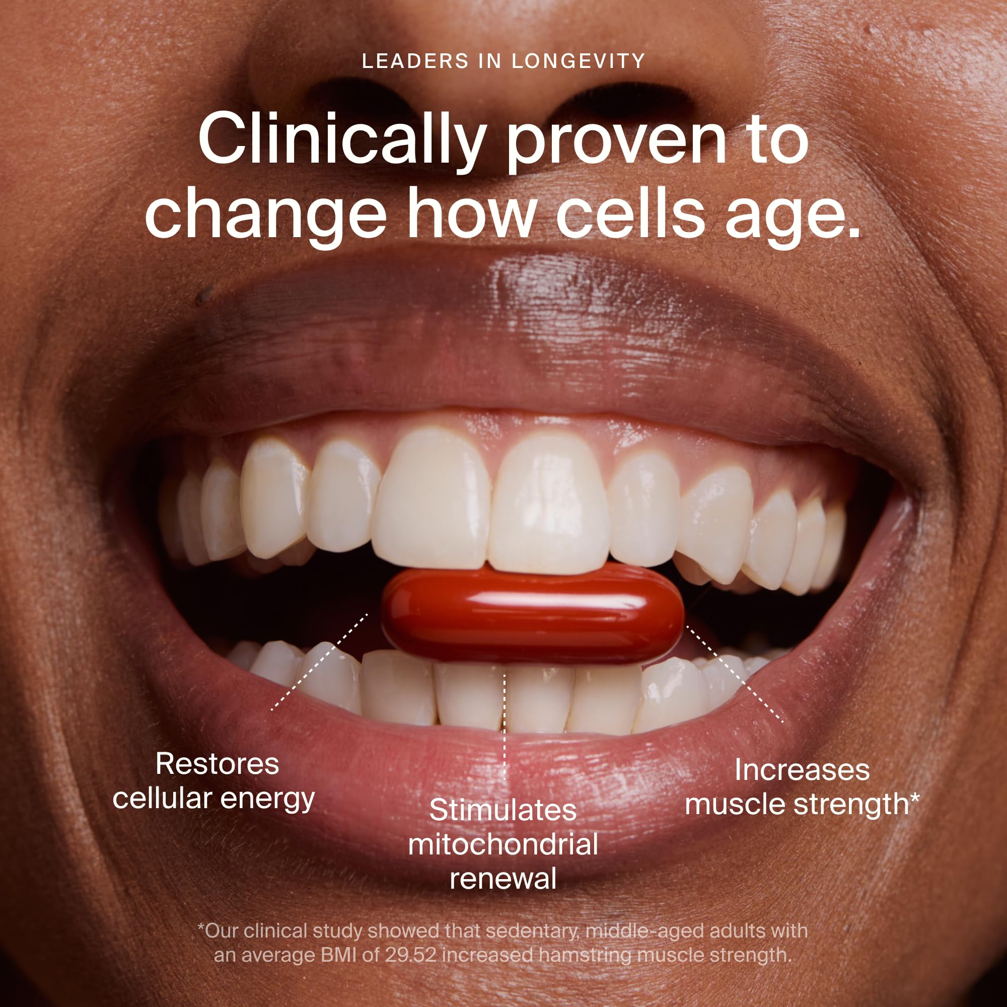 Poured Timeline Mitopure softgels suggest easy daily use for vitality.