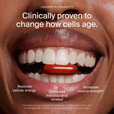 Poured Timeline Mitopure softgels suggest easy daily use for vitality.