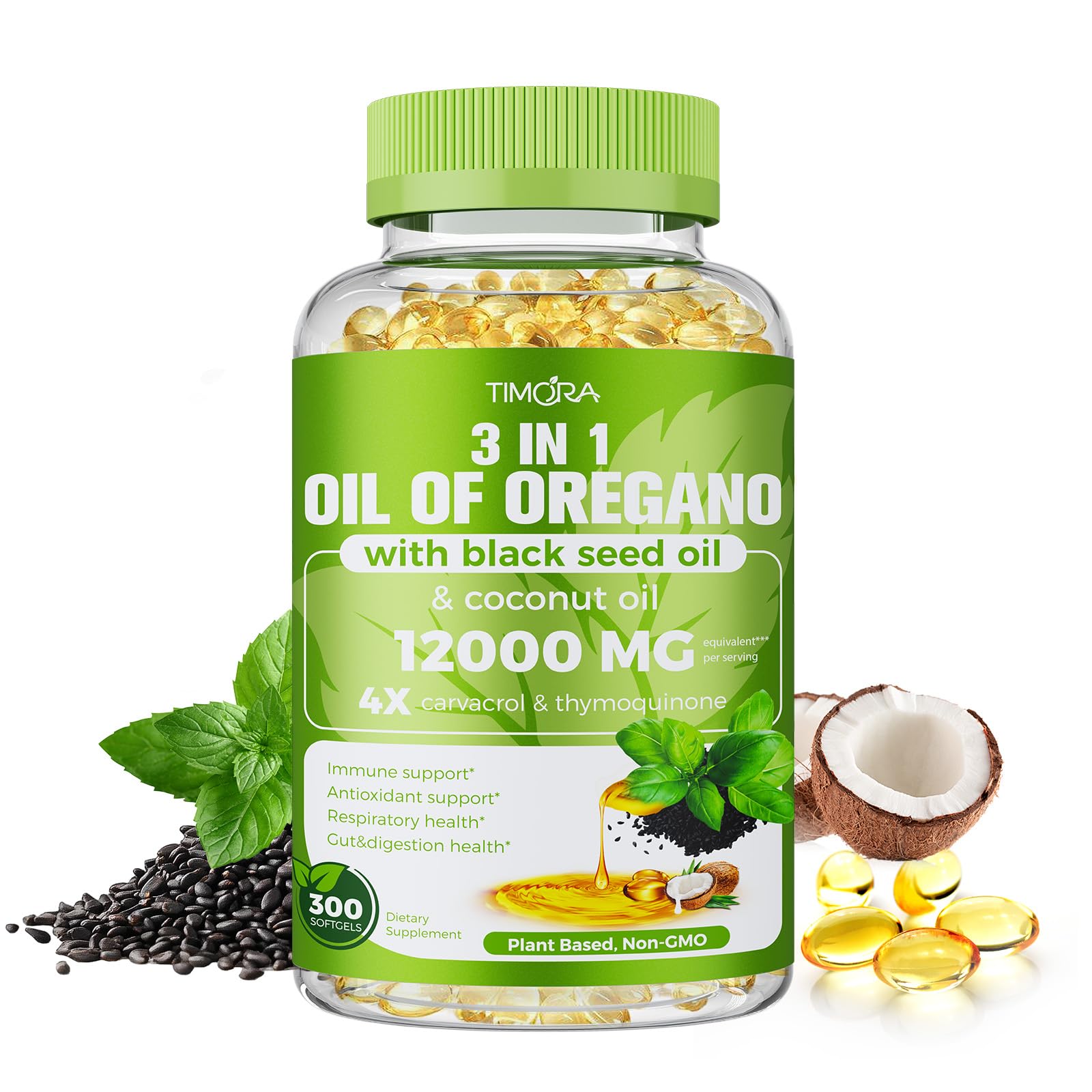 TIMORA 40:1 aceite de oregano softgeles, fácil de tragar para uso diario