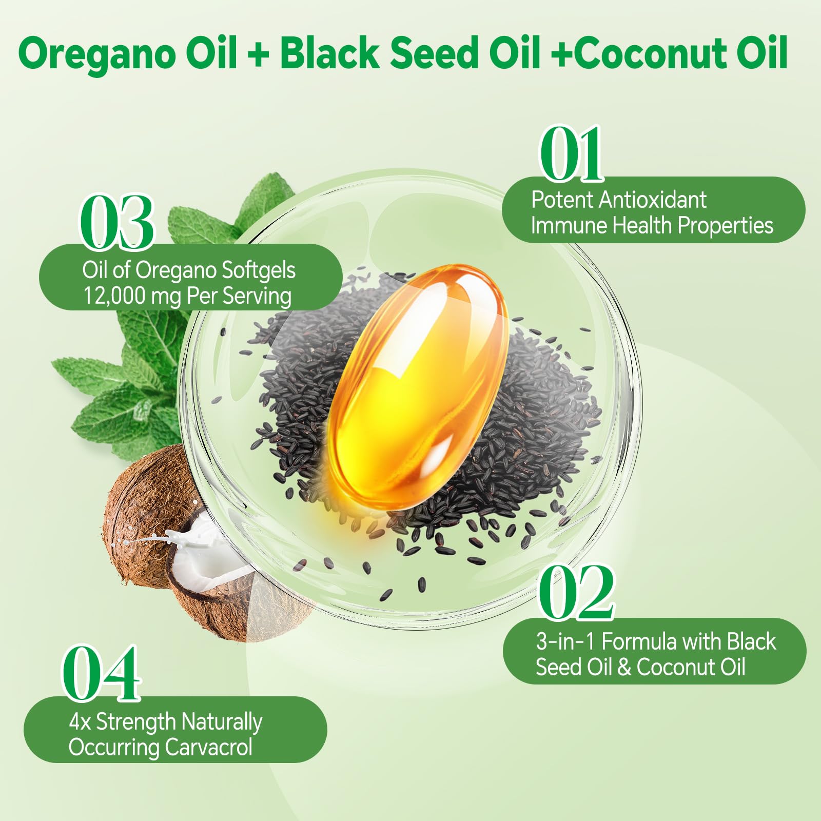 TIMORA aceite de oregano y semilla negra softgeles, apoyo digestivo potencial