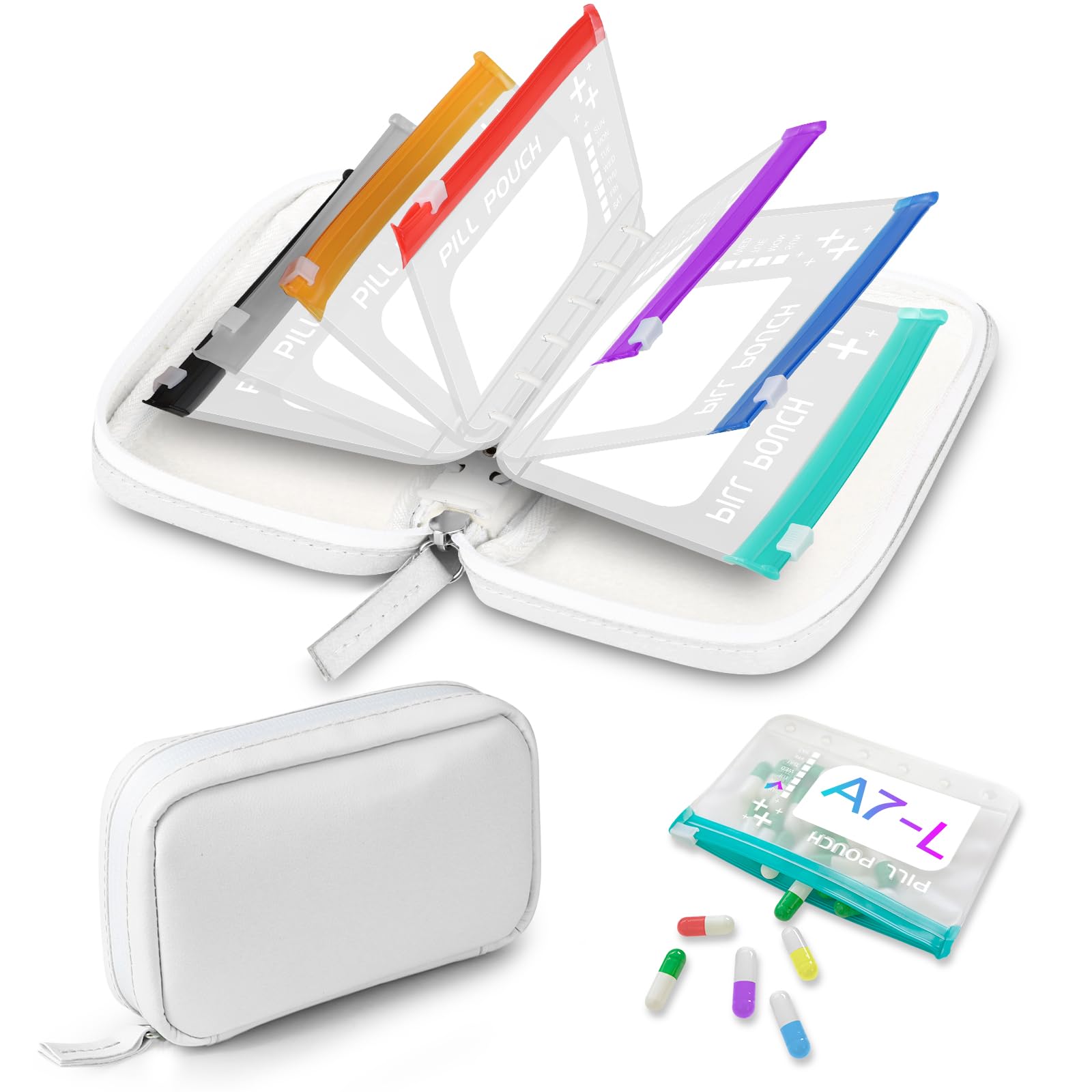 Timueetech A7 organizador pastillas impermeable, vista panorámica para viaje