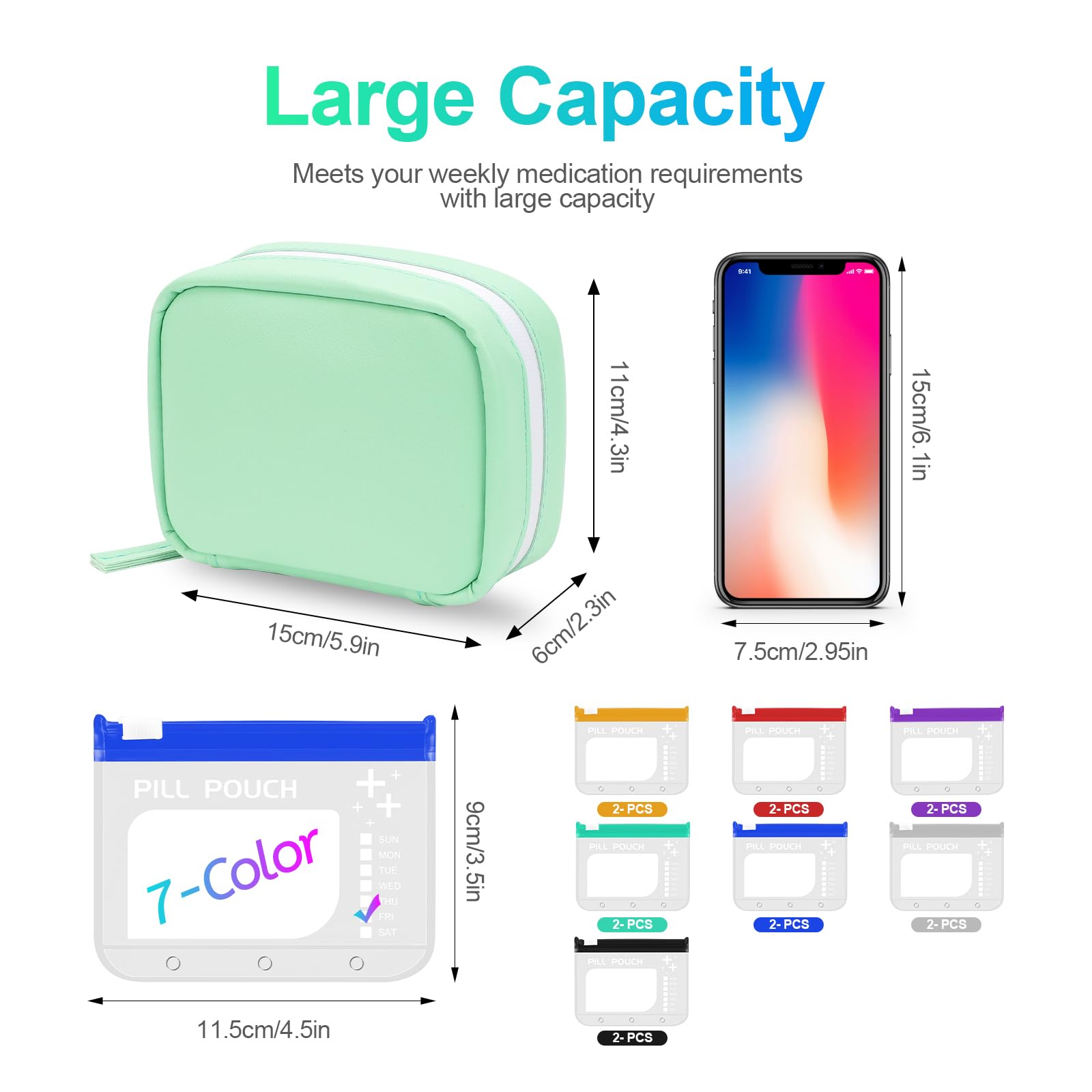 Timueetech A8 bolsas EVA de 14 colores, codificadas para organización rápida.