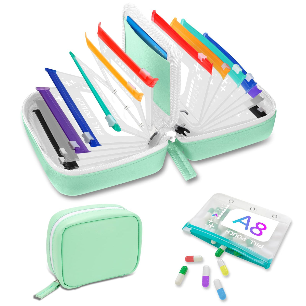 Timueetech A8 porta pastillas con diseño privado, ideal para viaje diario.