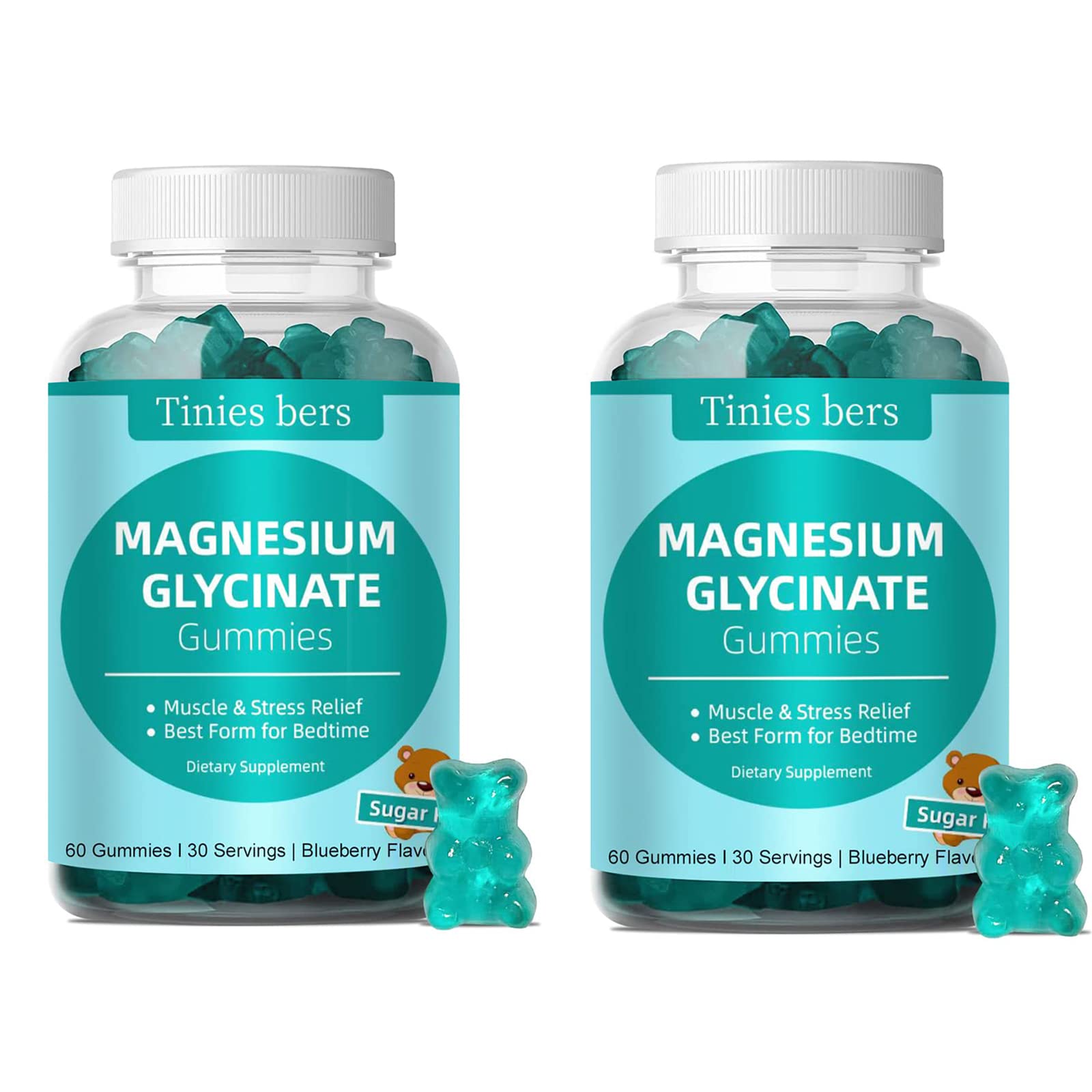 Gomitas Tinies bers Magnesio glicinato 500 mg en empaque, posible apoyo diario.