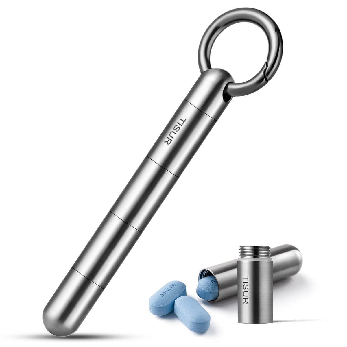TISUR porta-pastillas grande en titanio con llavero para llevar siempre contigo