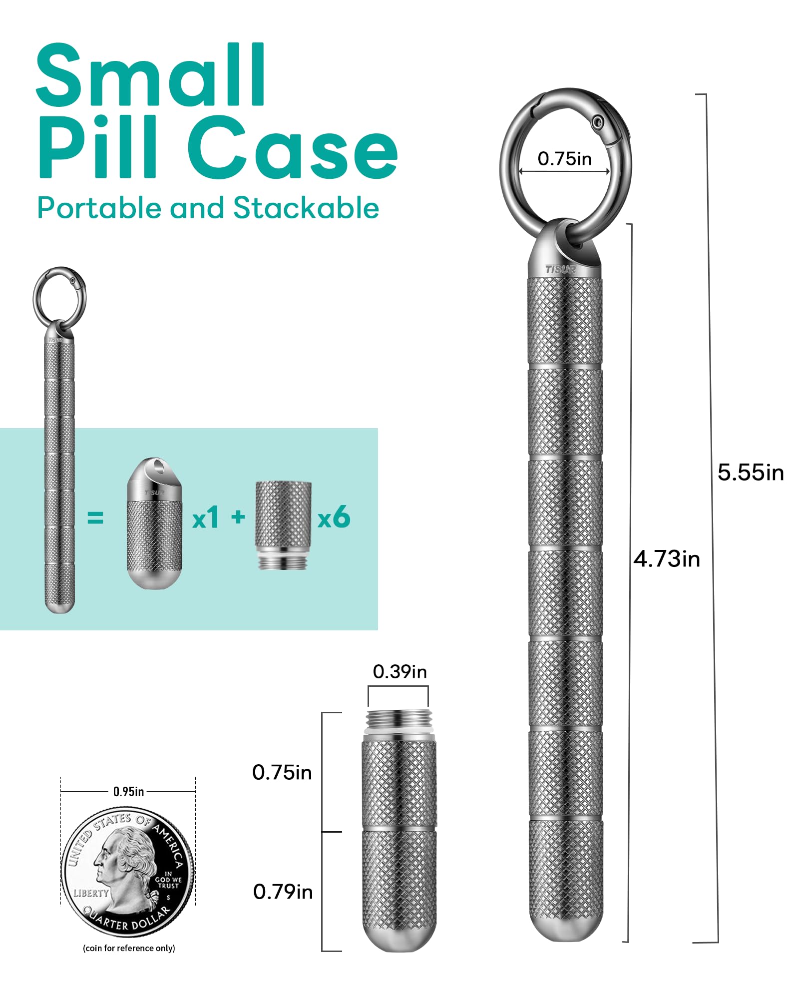 Porta-pastillas TISUR de titanio con 7 compartimentos, compacto y seguro para viajar.