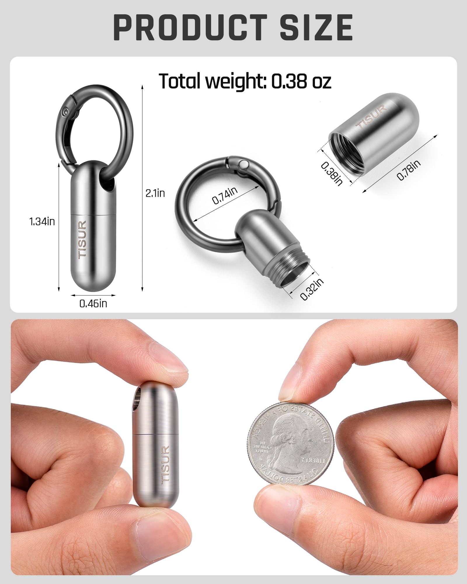 TISUR portapildoras titanio compacto, perfecto para bolsillo.