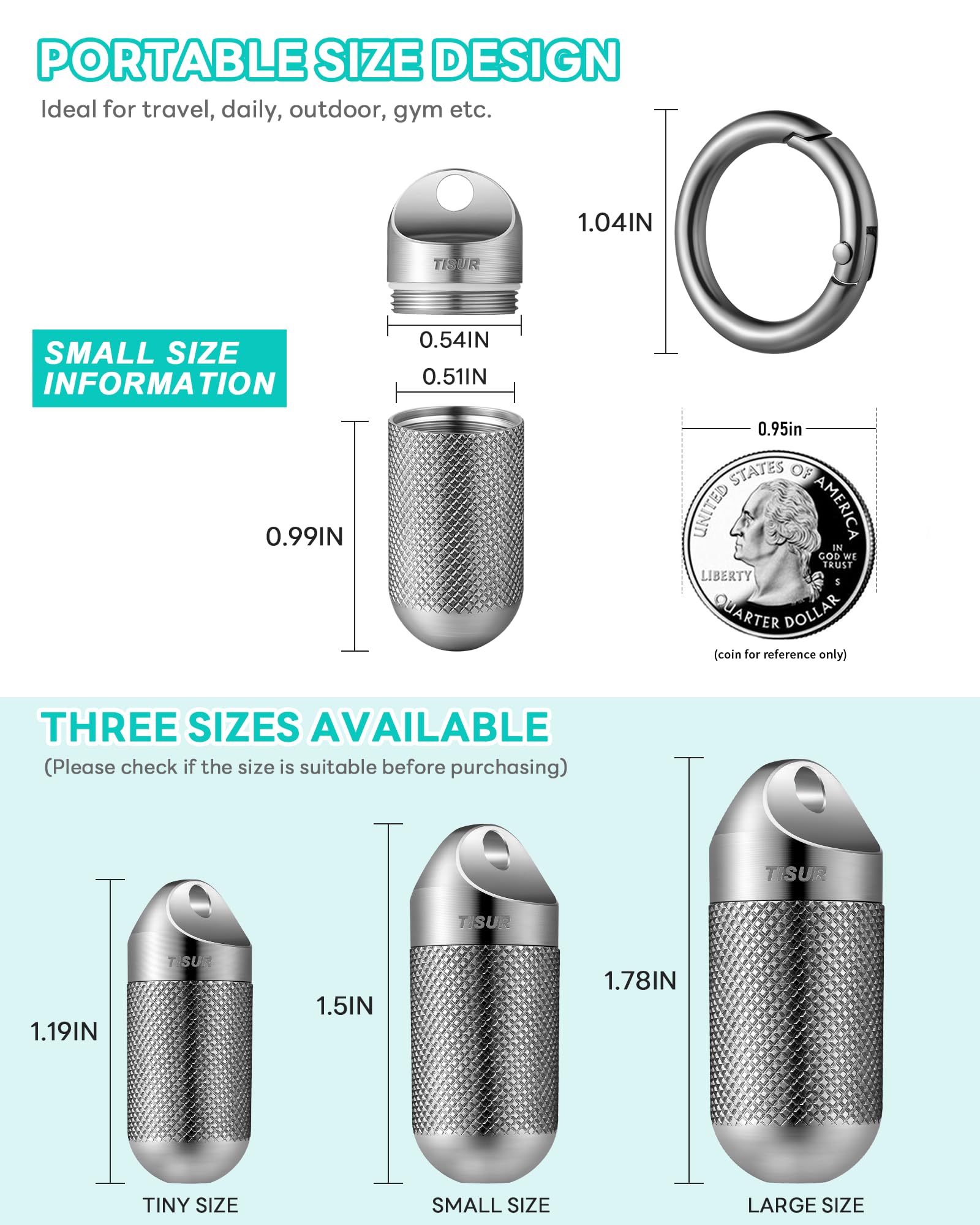 TISUR portapíldoras titanio impermeable, ideal para viajes y excursiones