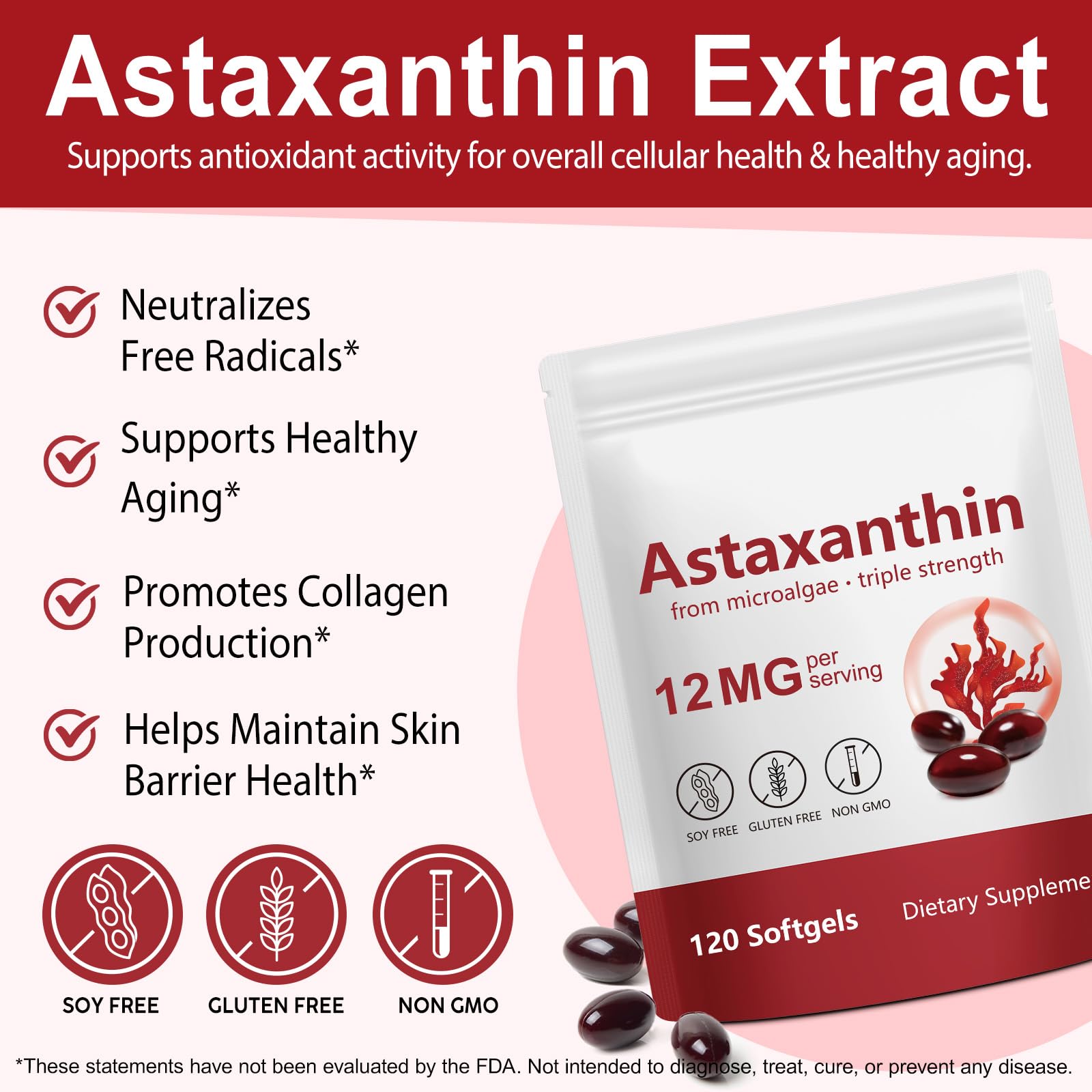 Tiuedu Astaxantina 12 mg – cápsulas con aceite de coco para mejor absorción