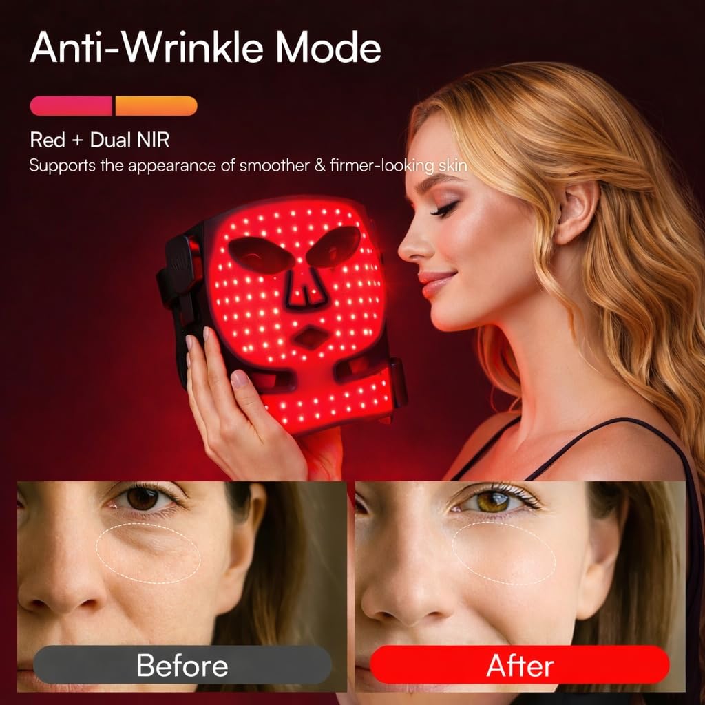Tiyeaud máscara LED rostro-cuello luz roja para tratamiento suave.