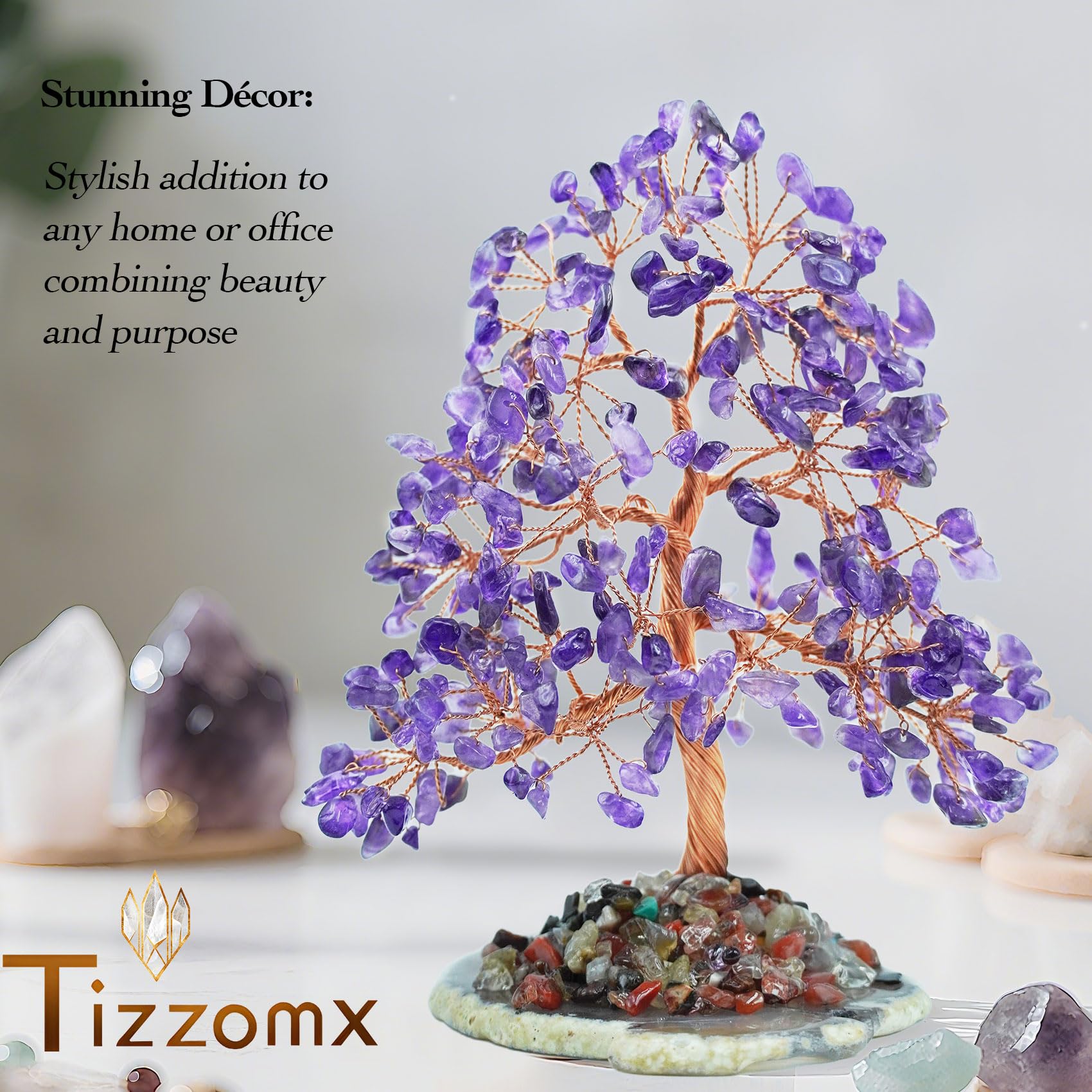 Tizzomx Árbol cristal amatista para buena vibra en hogar u oficina.