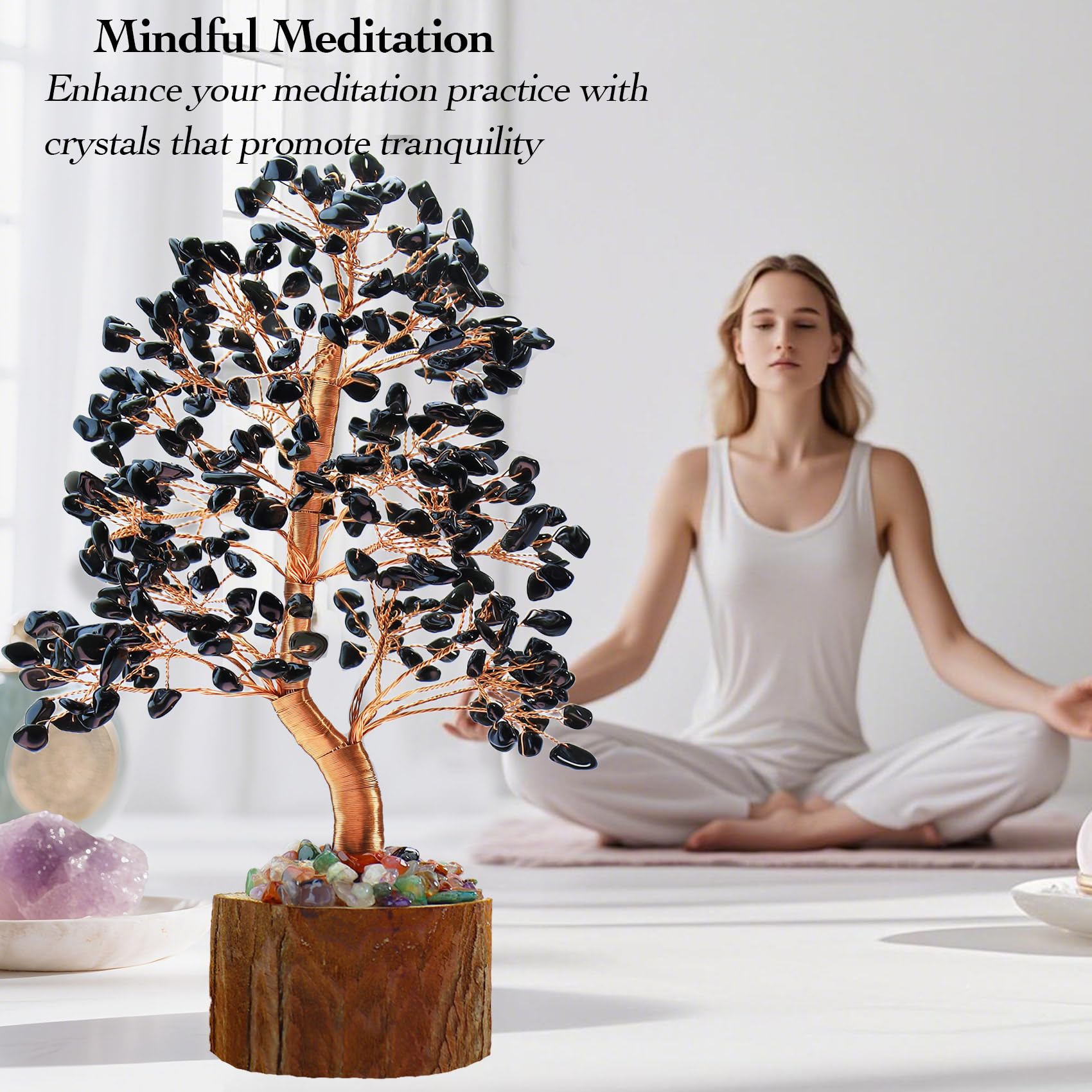 Tizzomx Árbol Obsidiana, 320 cuentas brillantes para un toque zen