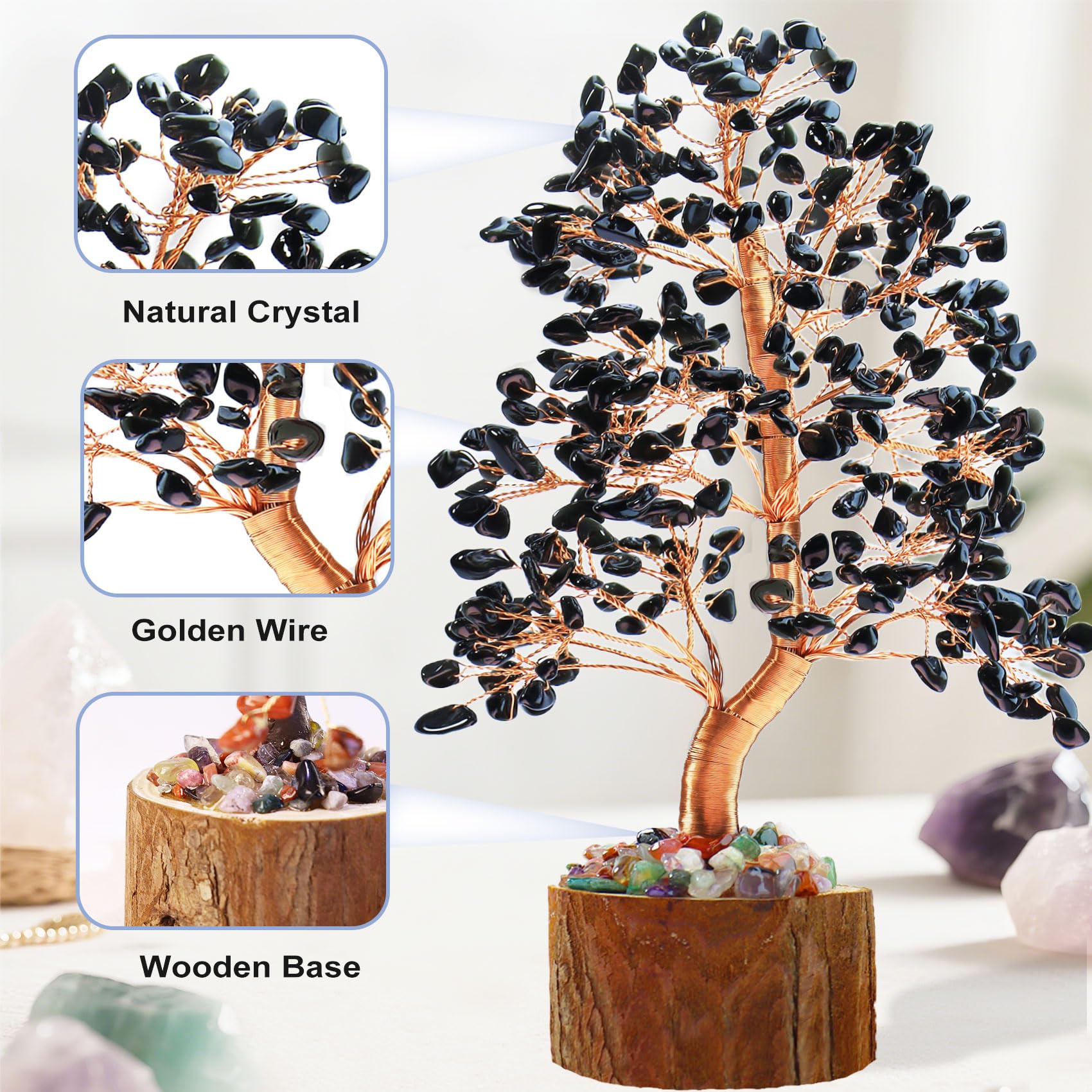 Tizzomx Árbol Obsidiana, ramas metálicas, para energizar espacios de trabajo