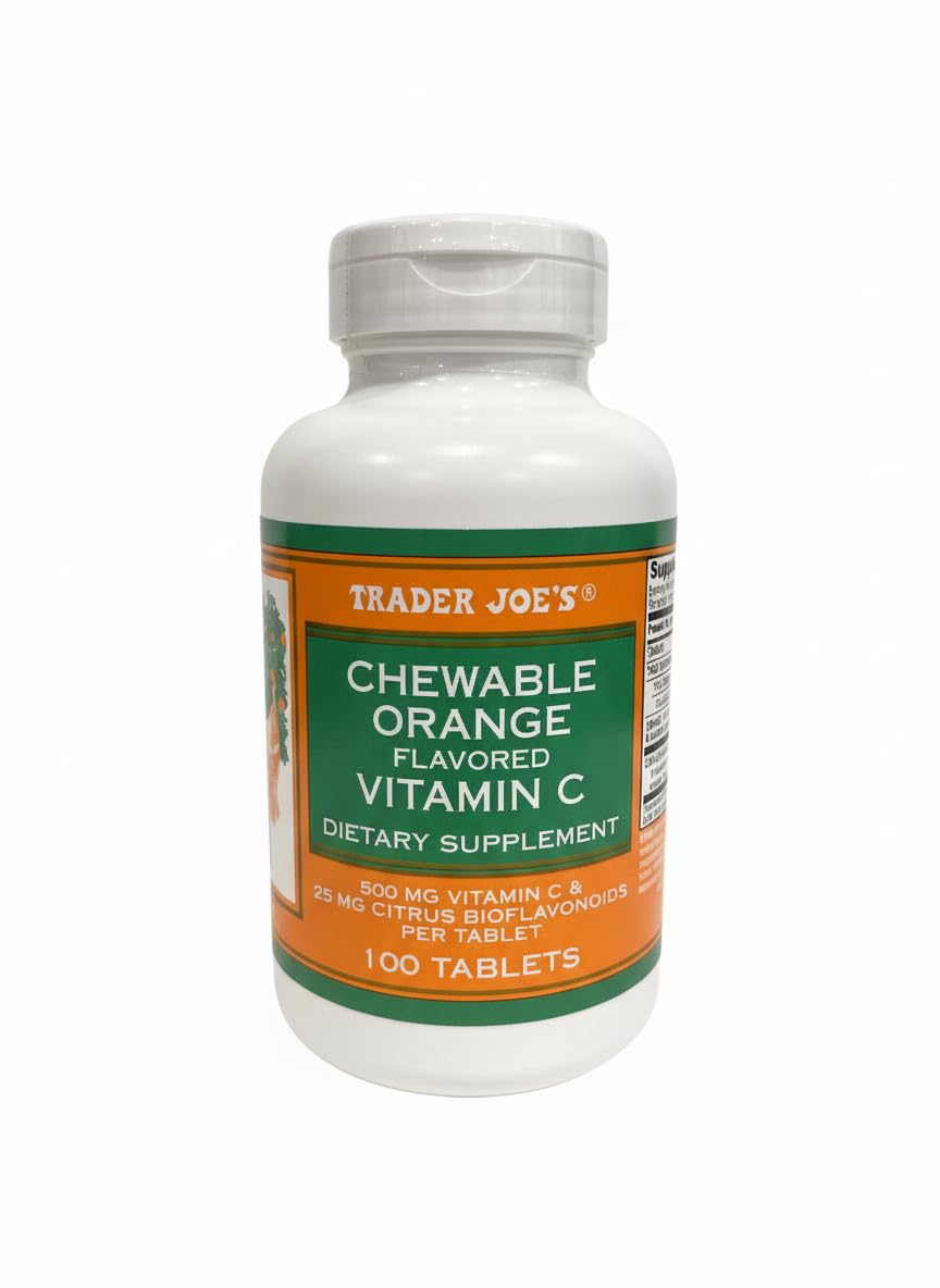 TJ's Vitamina C masticable sabor naranja, 100 tabletas, sabor cítrico para consumo diario