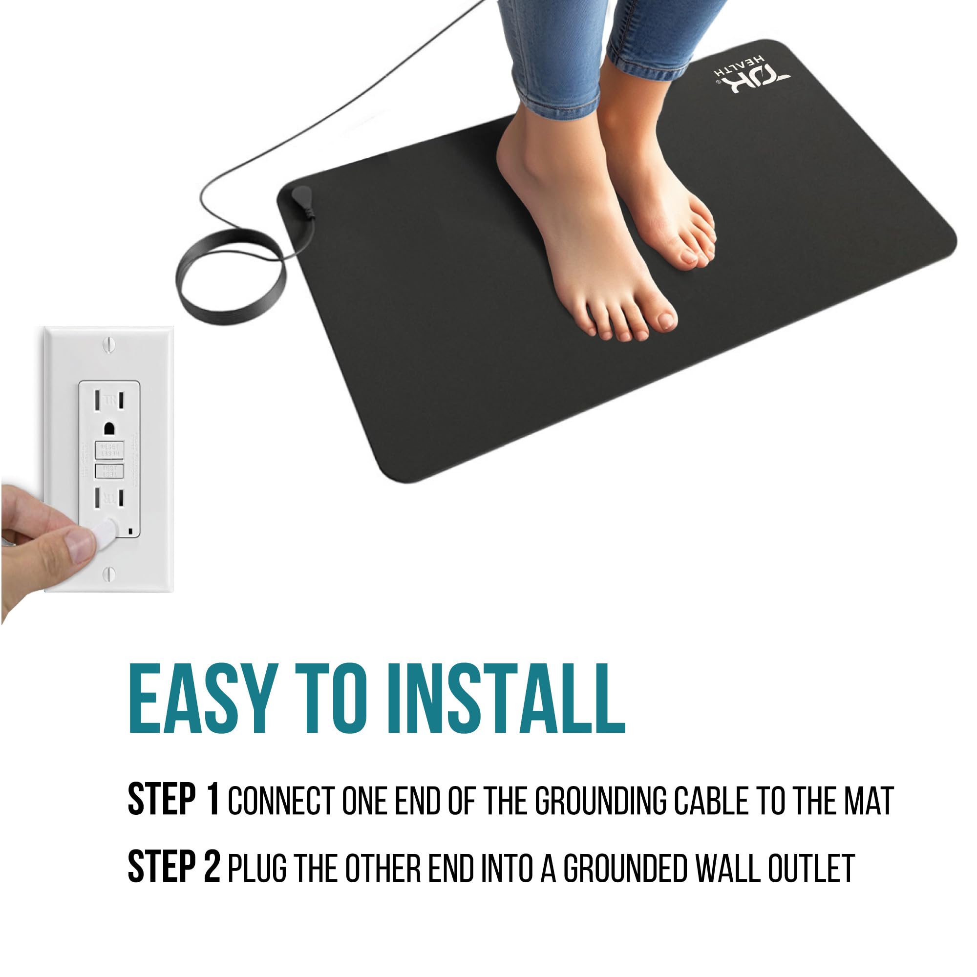 Espacio amplio para pies, manos o teclado con la alfombrilla de TJK Health.