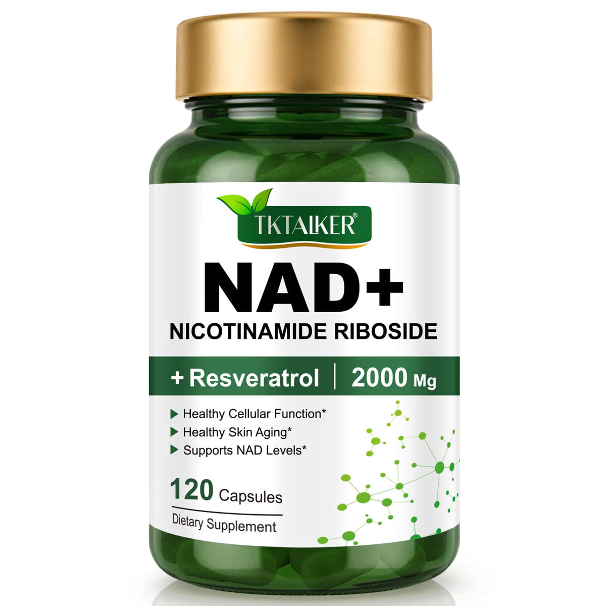 TKTALKER NAD Suplemento, botella de 120 cápsulas, posible apoyo a la salud celular.